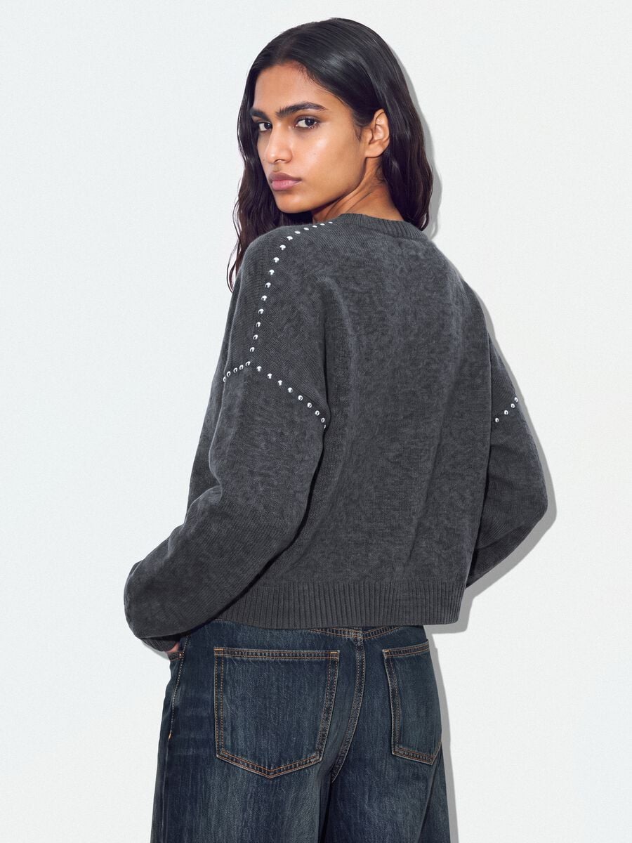 Grey stretch wool jumper with studded trims_3