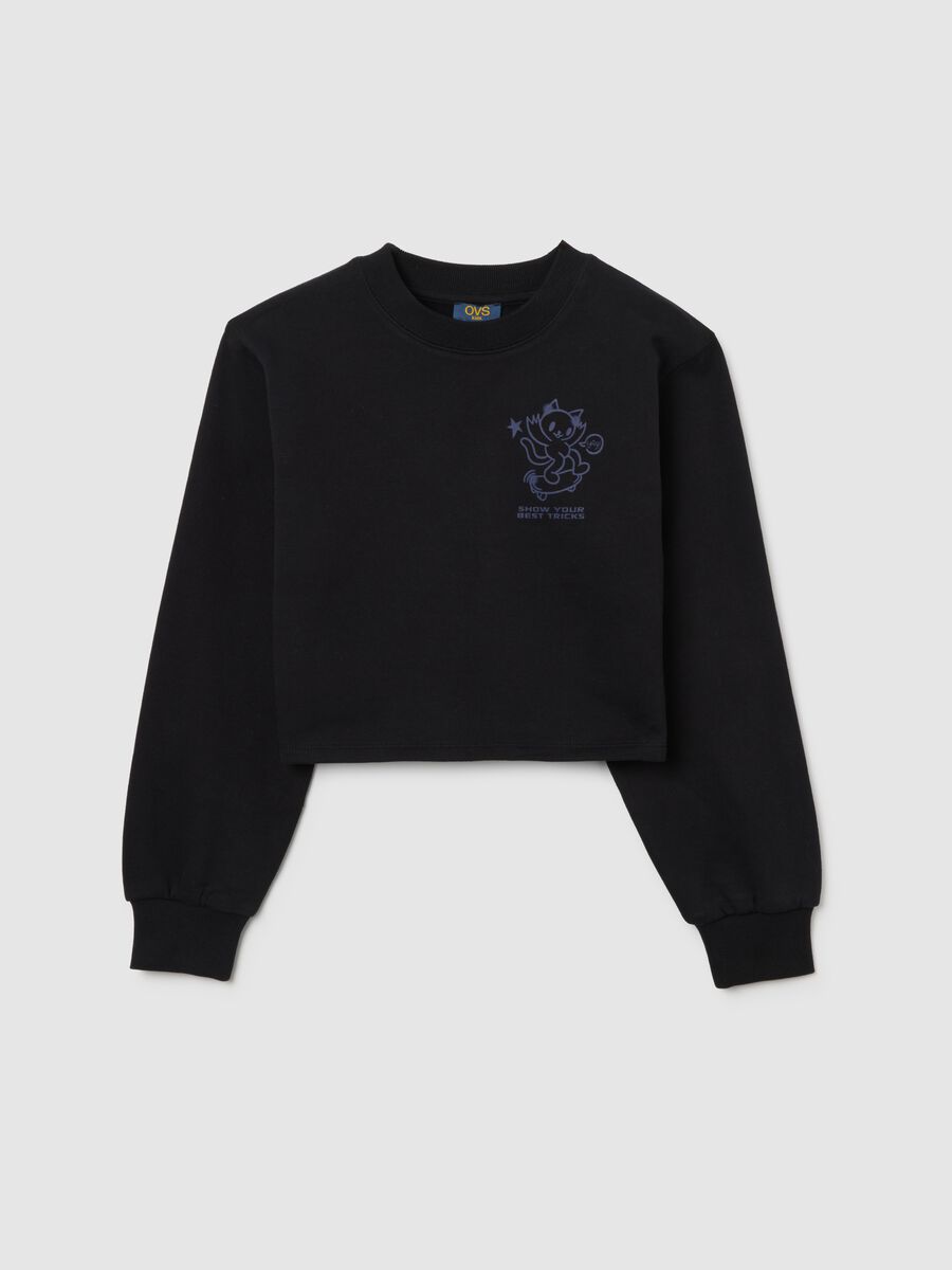 Black pure cotton girl’s sweater regular fit with round neckline_0