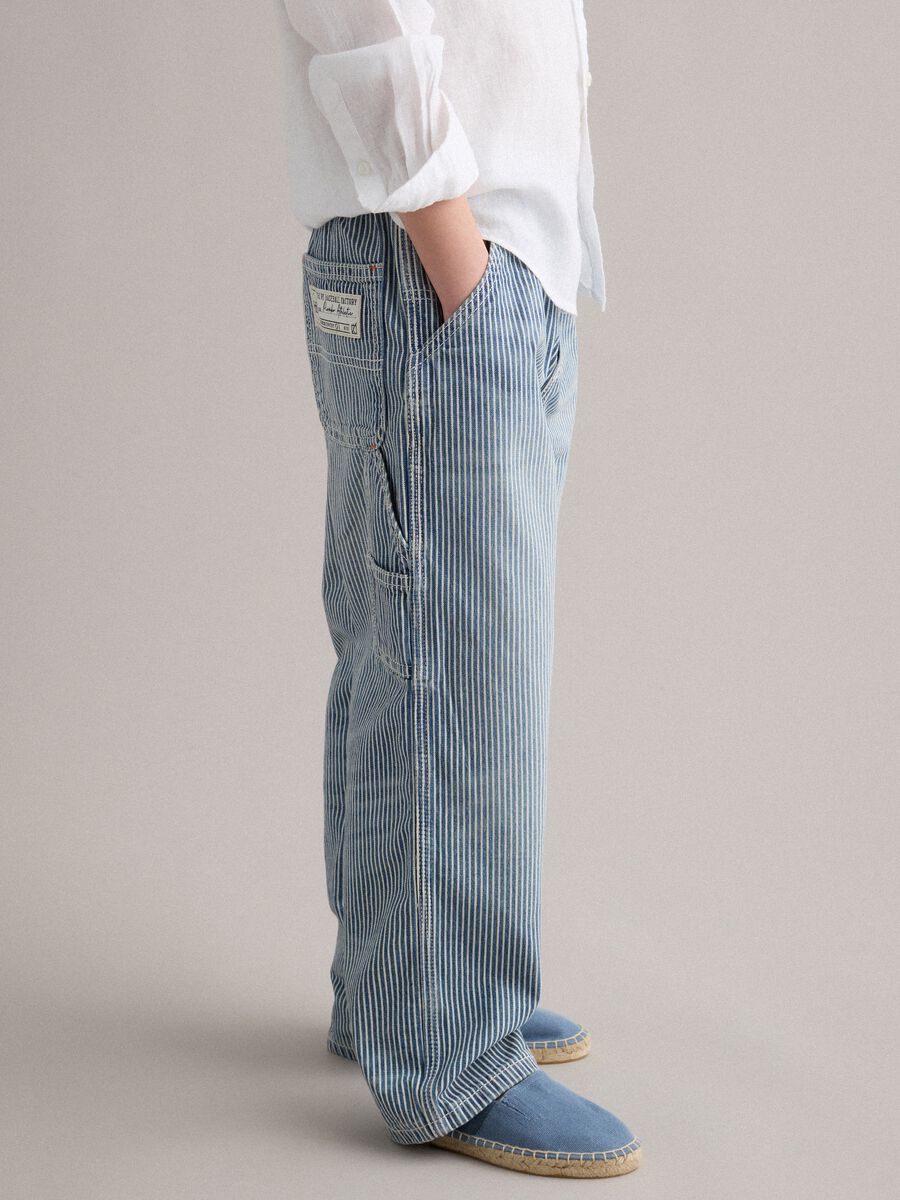 Boys&rsquo; multicolour striped pure cotton denim trousers, relaxed fit_1