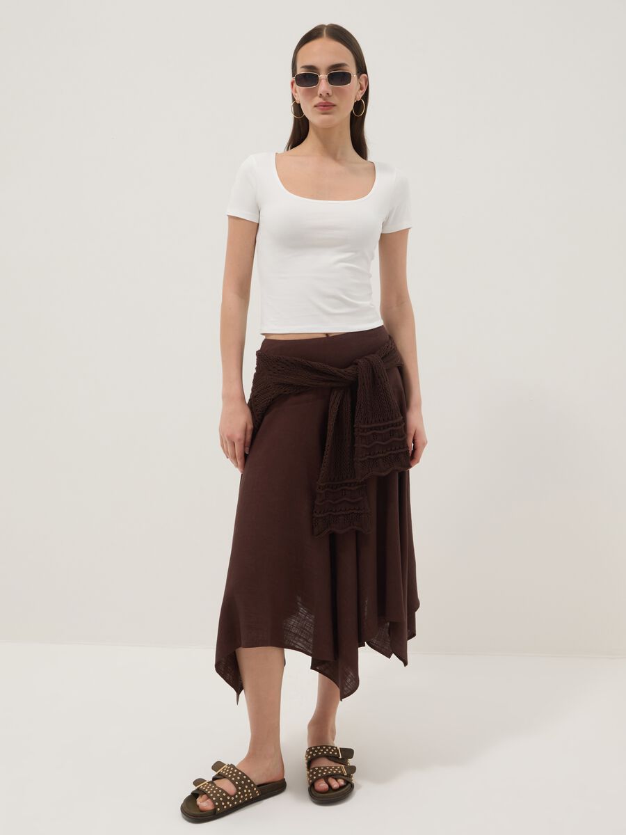 White stretch cotton T-shirt with square neckline_1