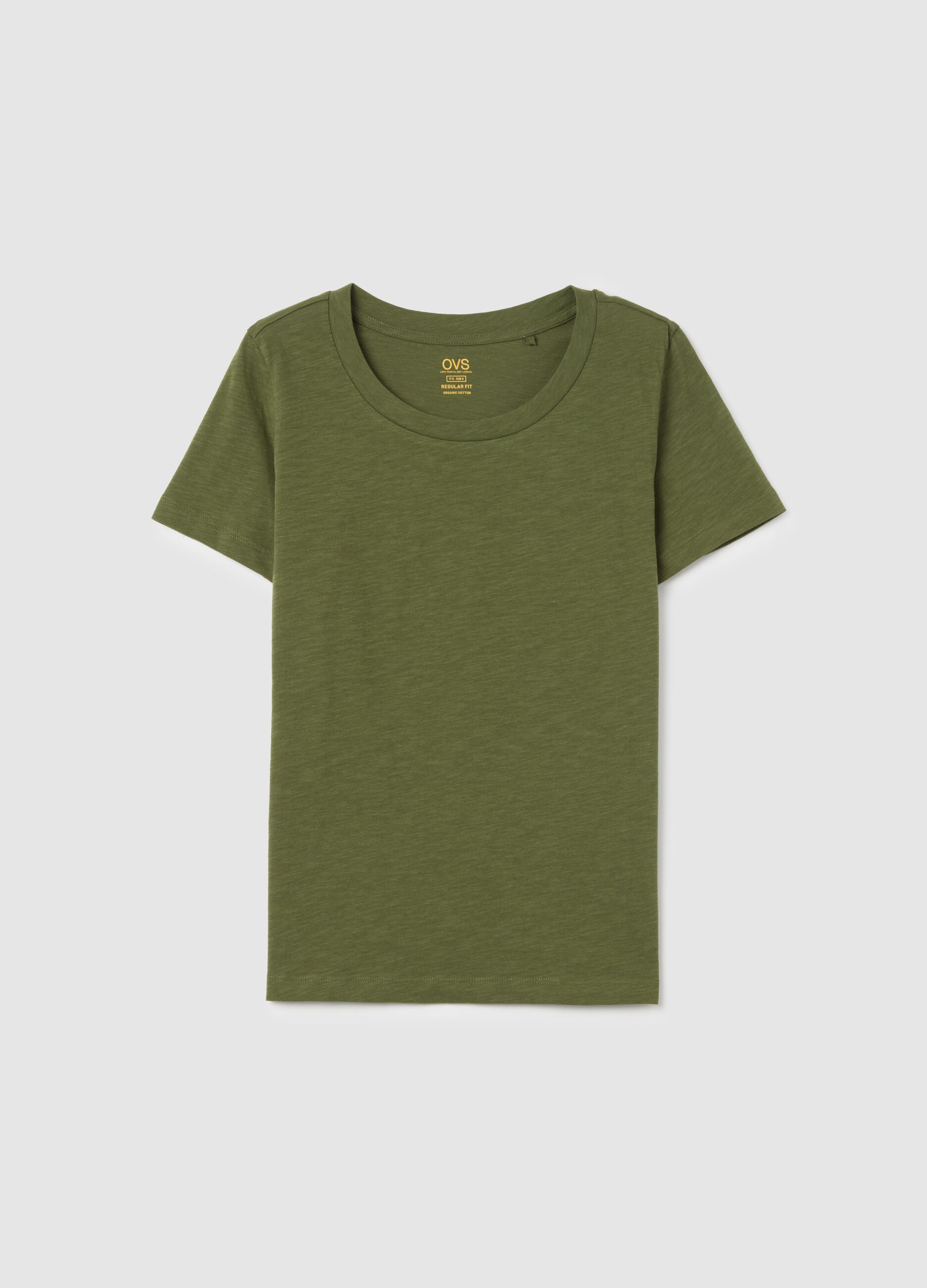 Short-sleeved green T-shirt in pure cotton