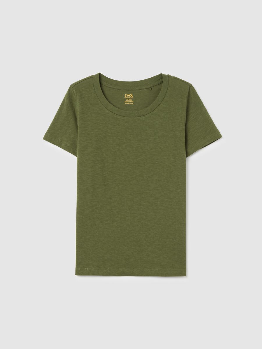 Short-sleeved green T-shirt in pure cotton_4