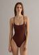 Brown ribbed stretch fabric swimsuit_1
