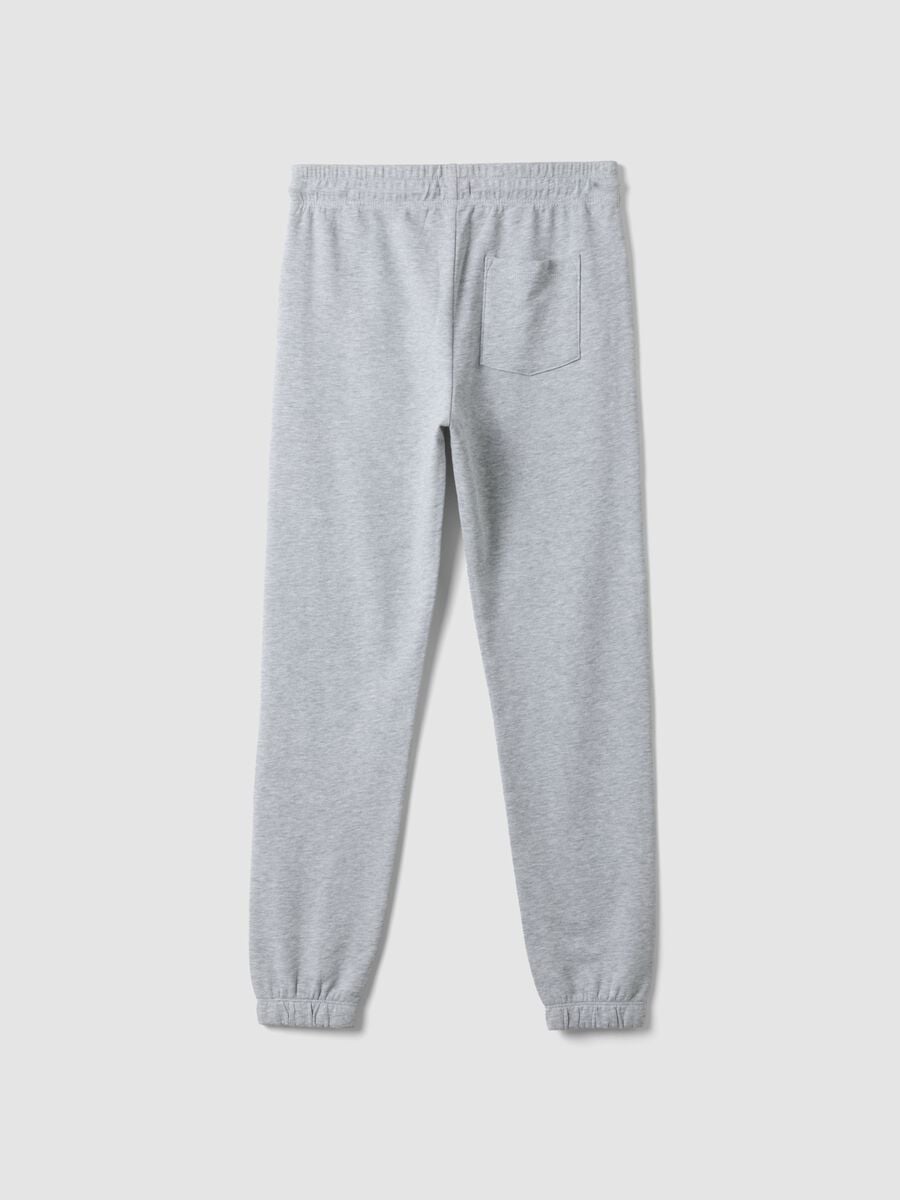 Jogger grigi in puro cotone con stampa college per ragazzo_4