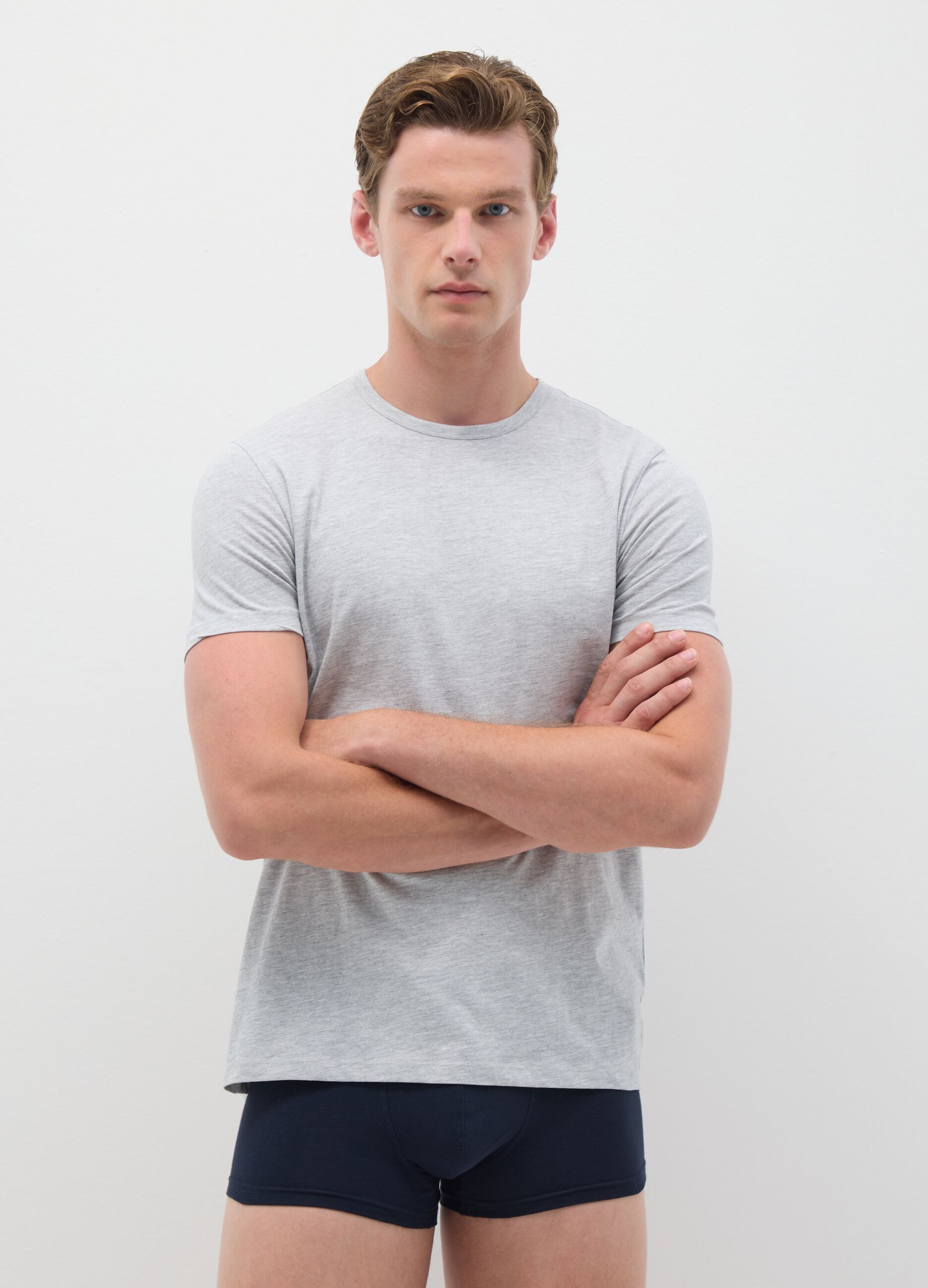 Men's grey pure cotton regular fit t-shirt