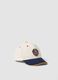 Beige pure cotton cap with blue peak and patch_0