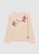 Beige regular fit girl's cotton blend jumper with embroidery_0