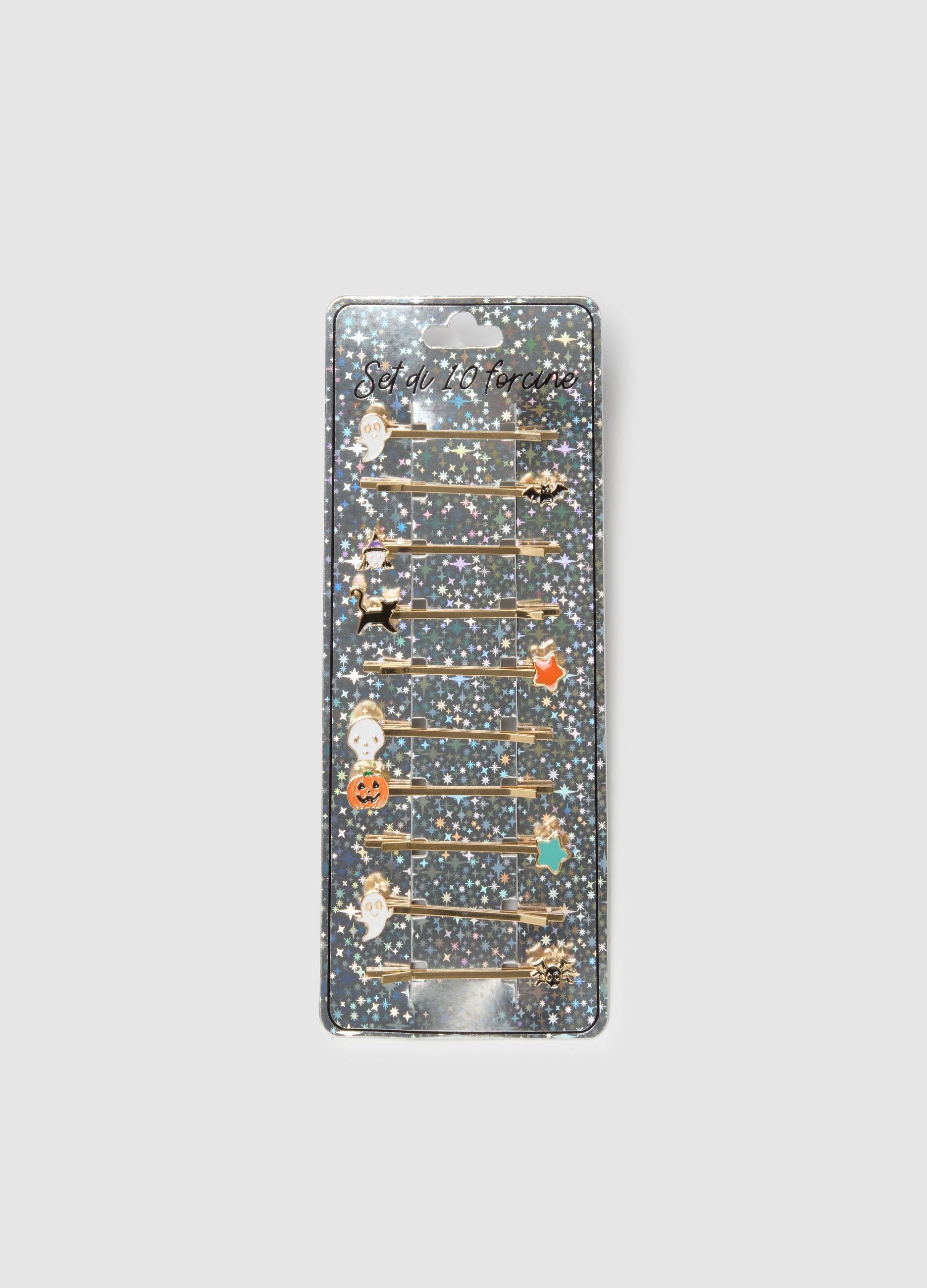 Set of ten hairpins with decorations