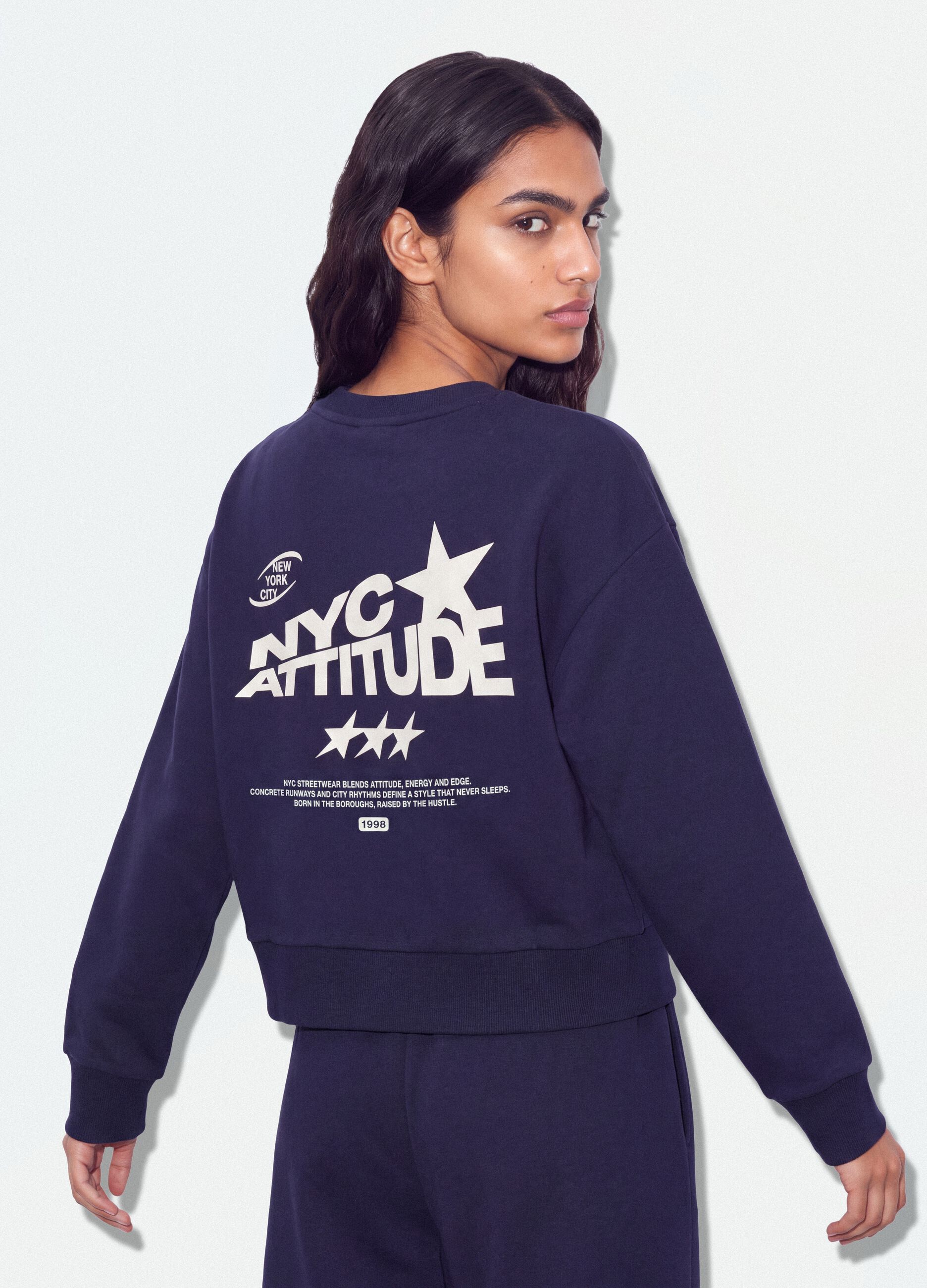 Blue cotton-blend crew-neck sweatshirt with print