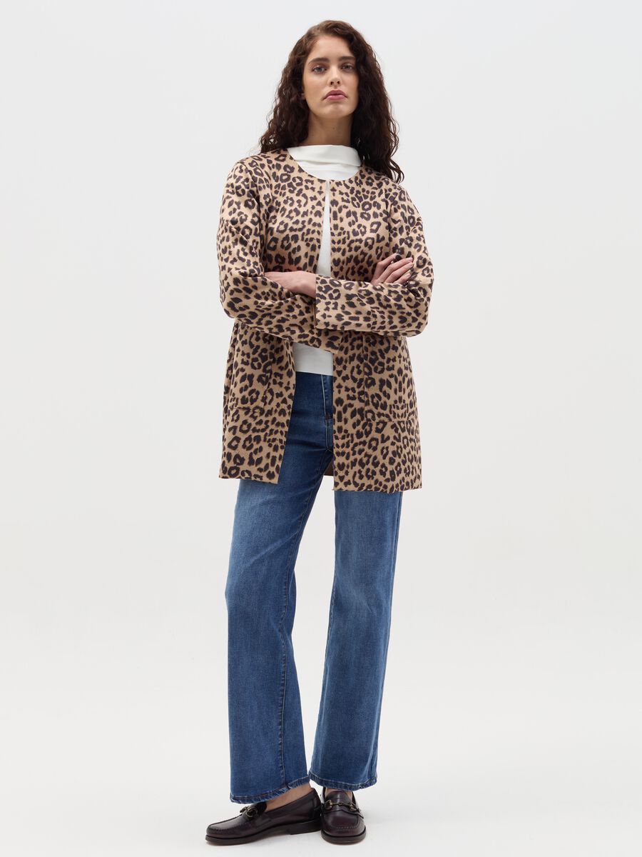 Long open jacket with animal print_1