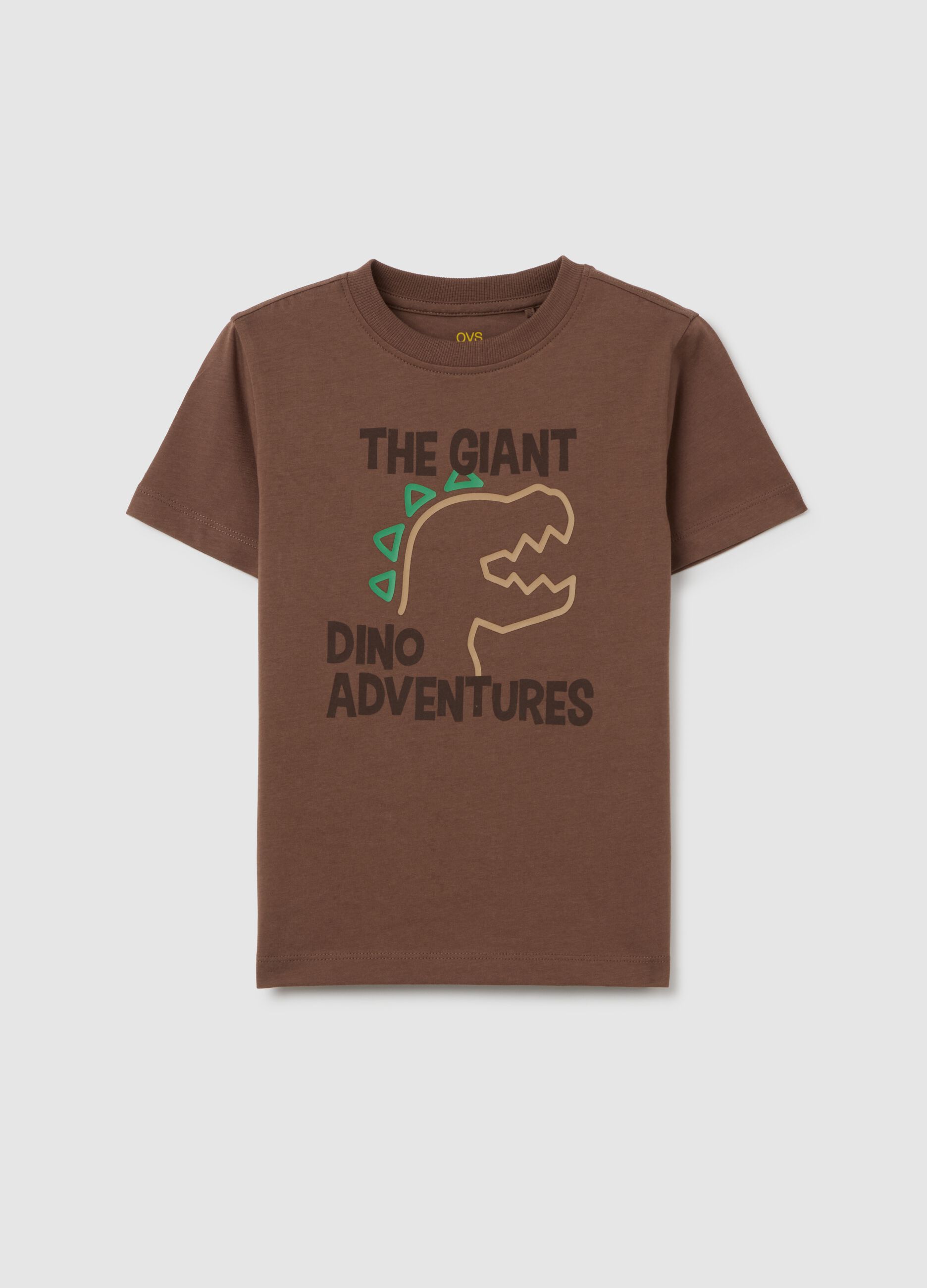 T-shirt da bambino in puro cotone marrone regular fit con stampa
