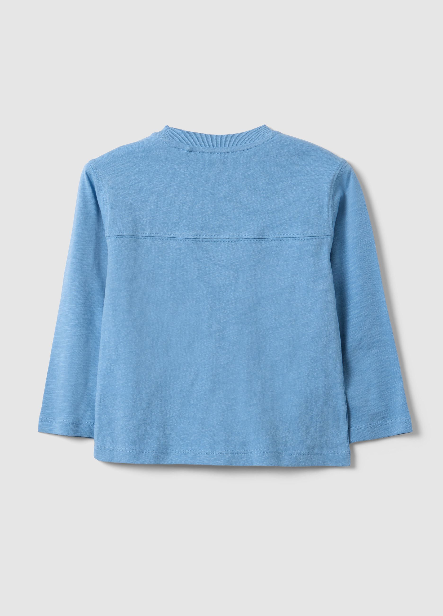 Boys&rsquo; light blue pure cotton T-shirt with chest pocket, oversized fit