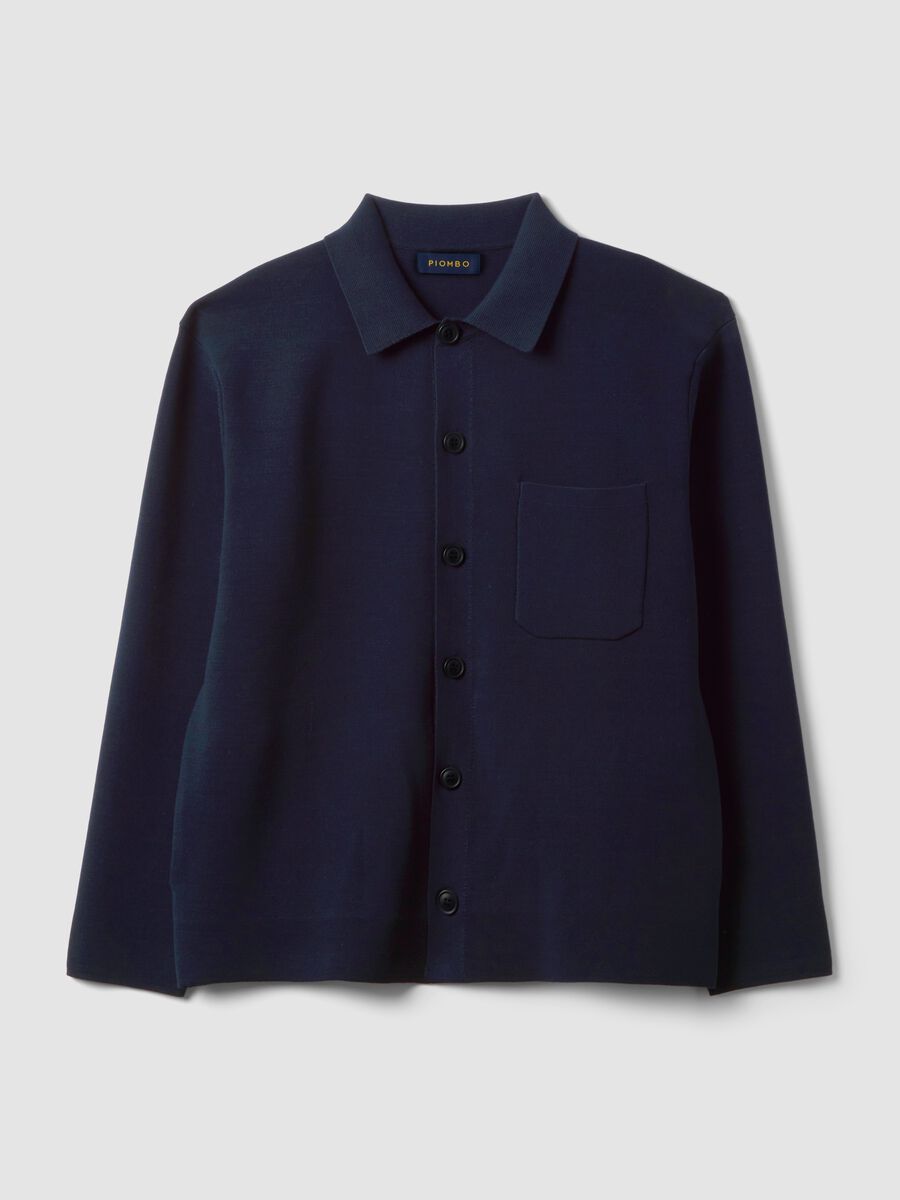 Cardigan blu con colletto in misto cotone regular fit_4