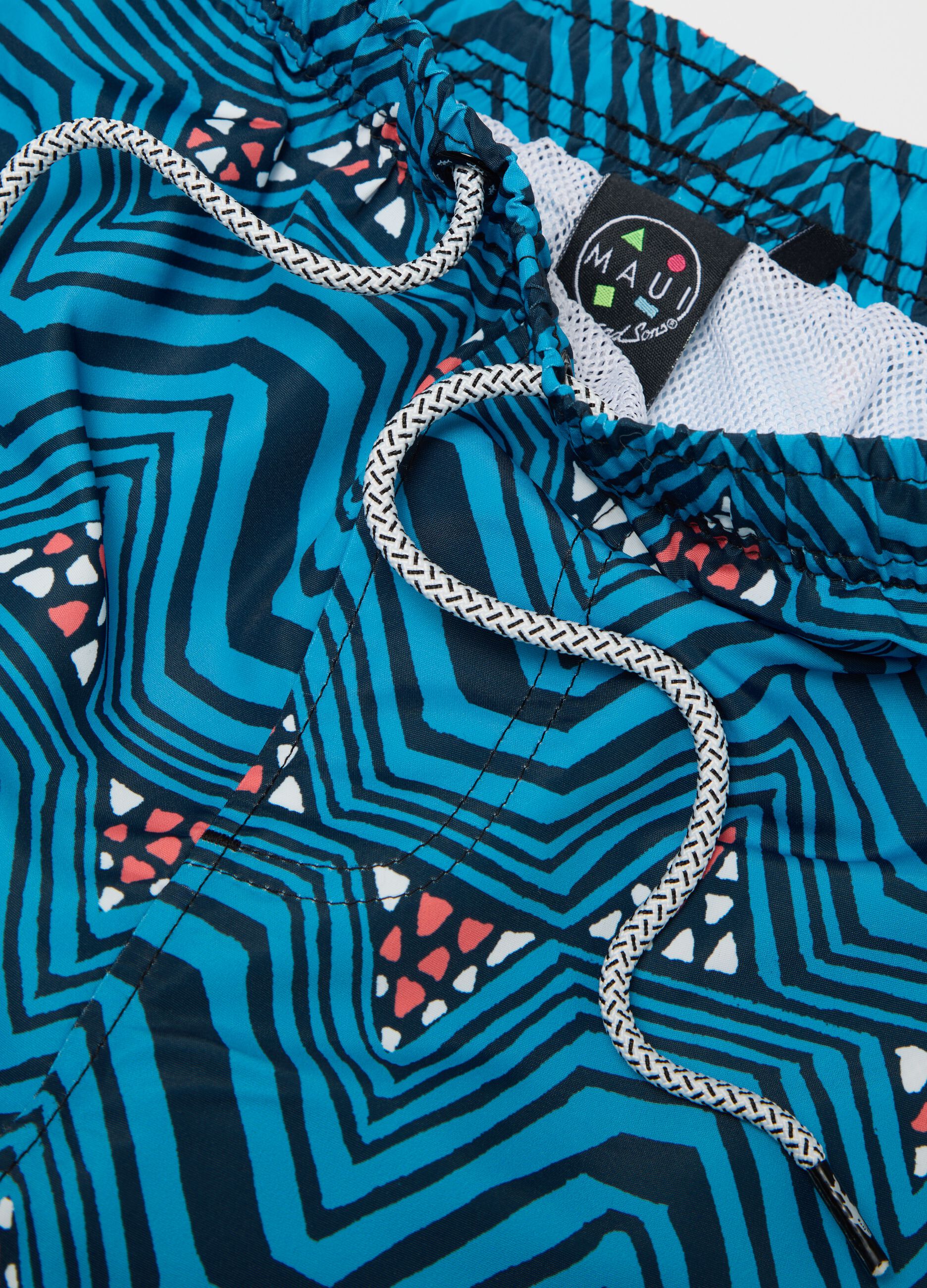 Ovs Blue Geometric Pattern Swim Boxers