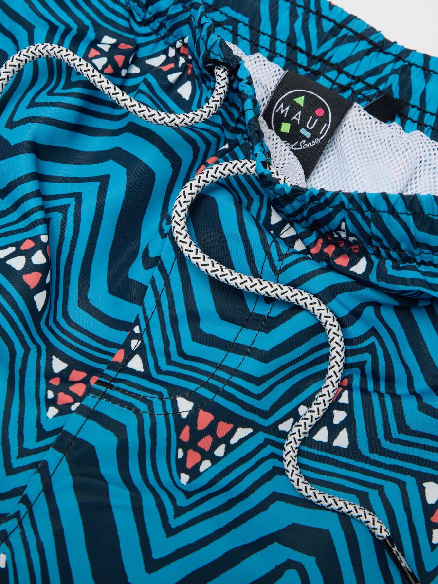 Ovs Blue Geometric Pattern Swim Boxers_5