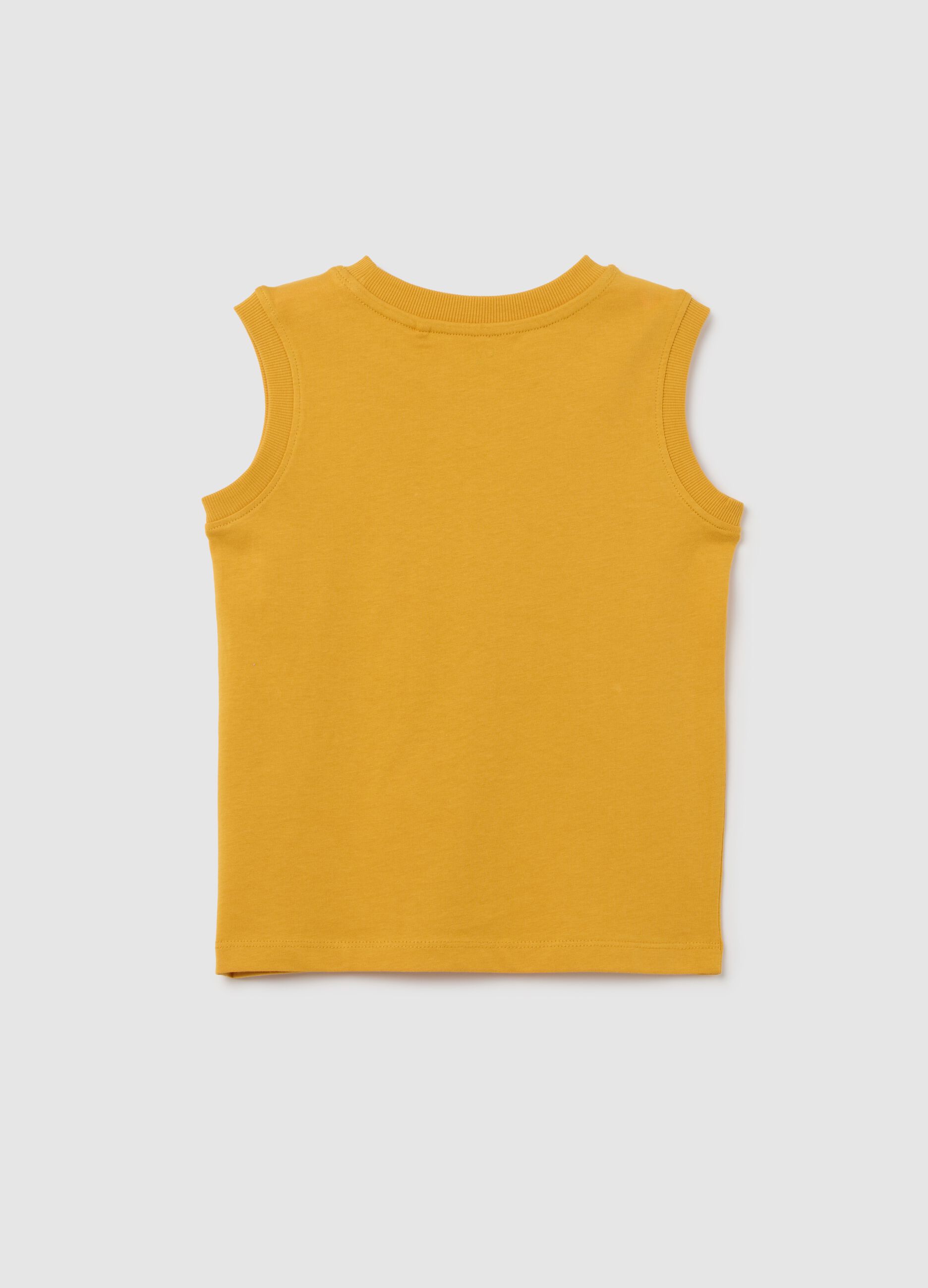 Yellow regular fit pure cotton boys' vest with print