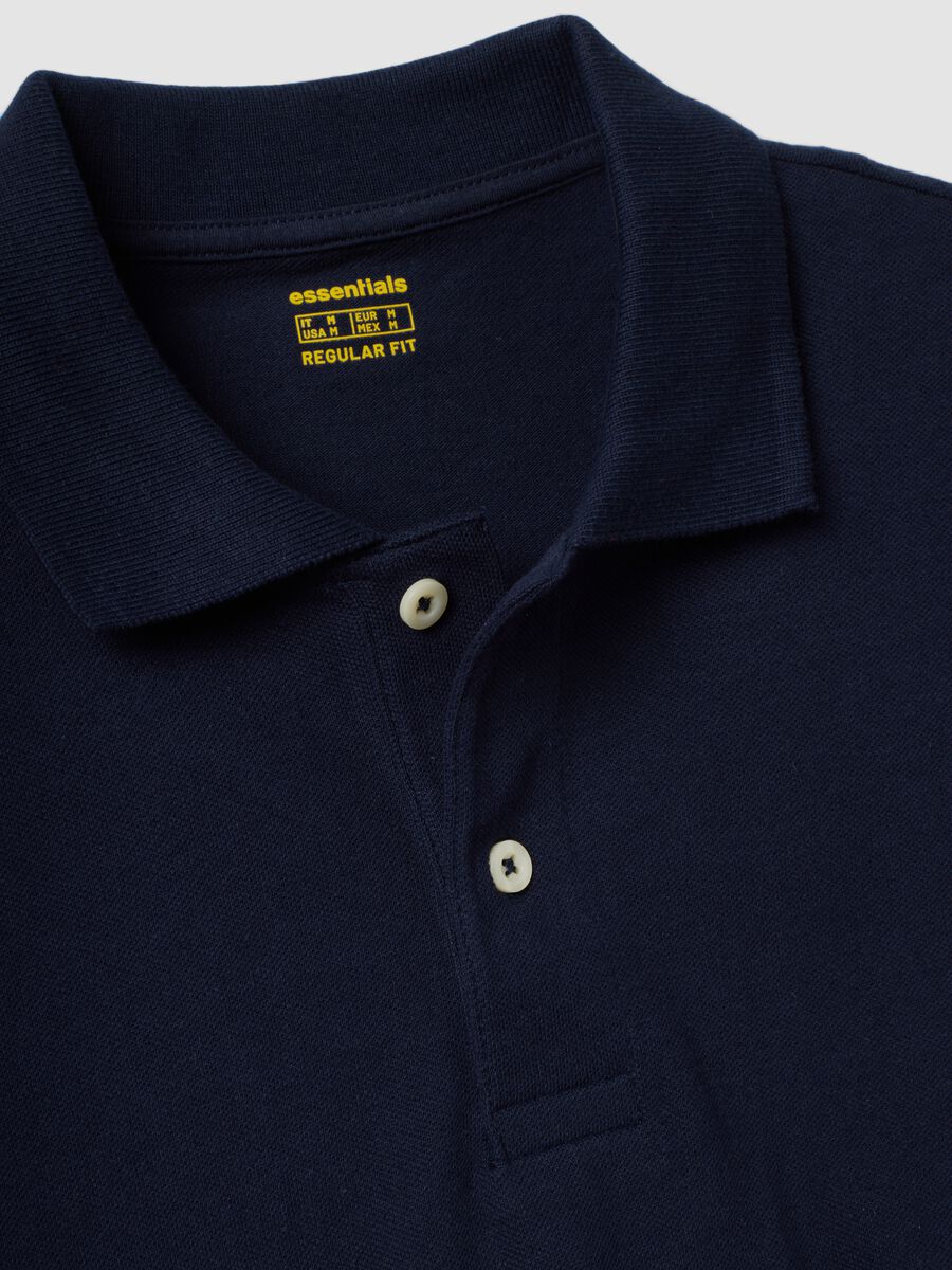 Polo blu in puro cotone piquet con colletto classico regular fit_2