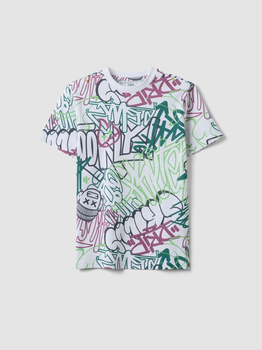 Boys&rsquo; multicolour pure cotton graffiti T-shirt, regular fit_3