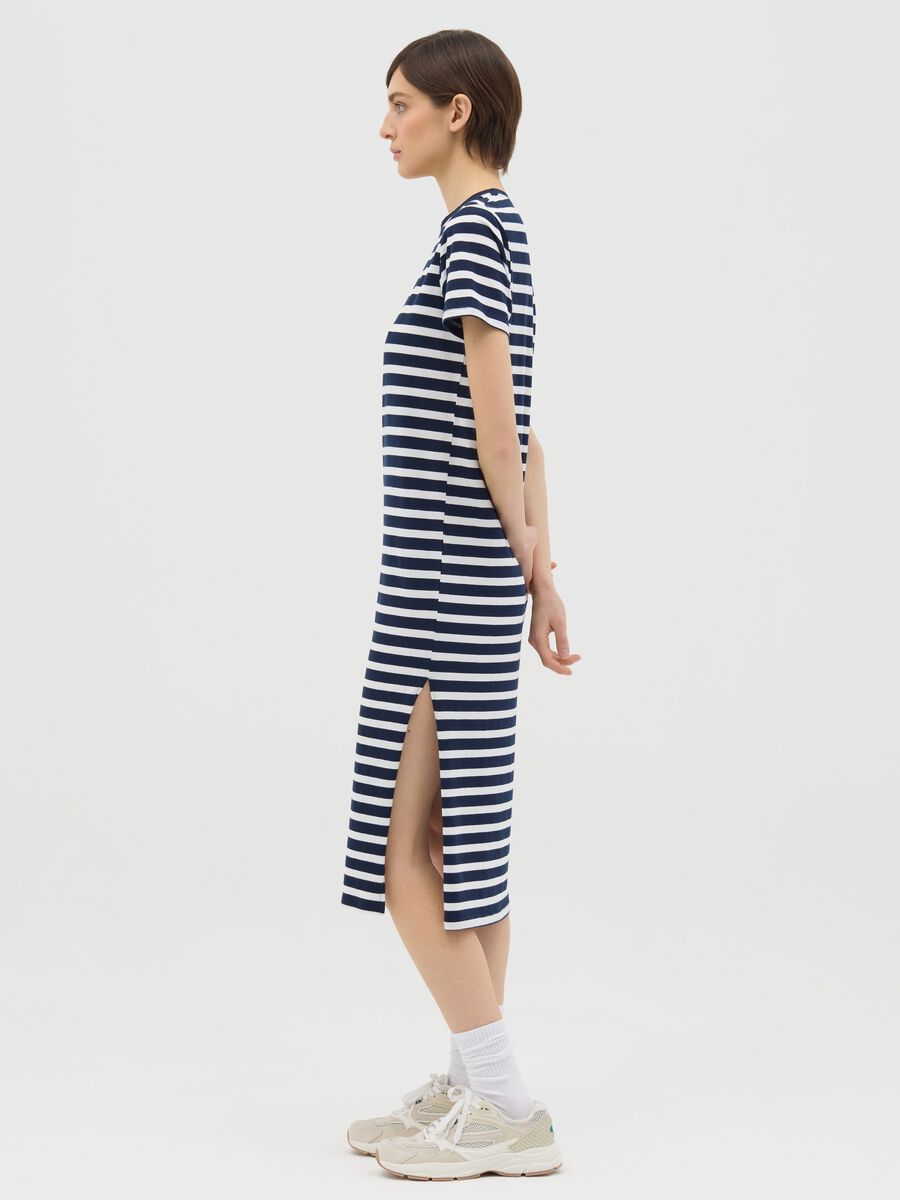 Blue and white striped midi dress in stretch cotton_1