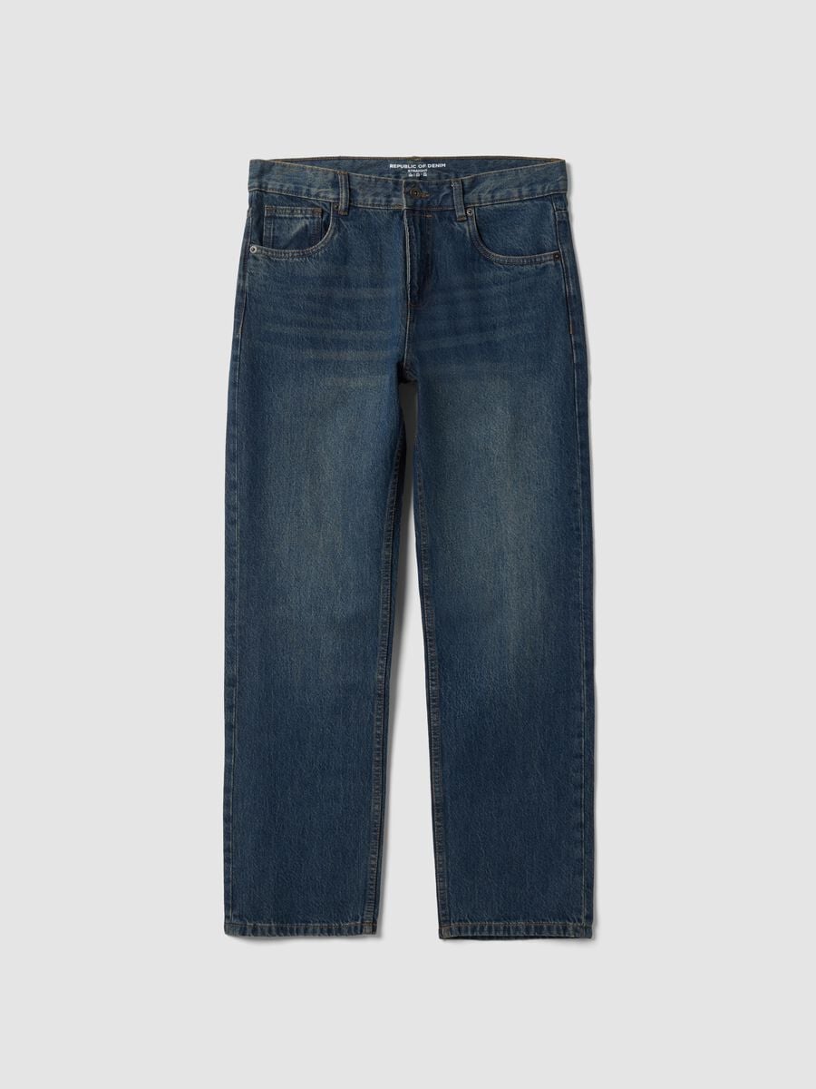 Blue pure cotton straight-fit denim jeans_3