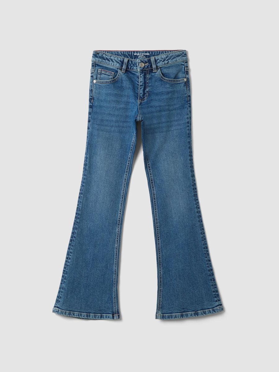 Jeans blu flare in cotone elasticizzato per ragazza_3