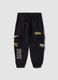 Black pure cotton cargo jogger trousers with appliqu&eacute; for boys_0