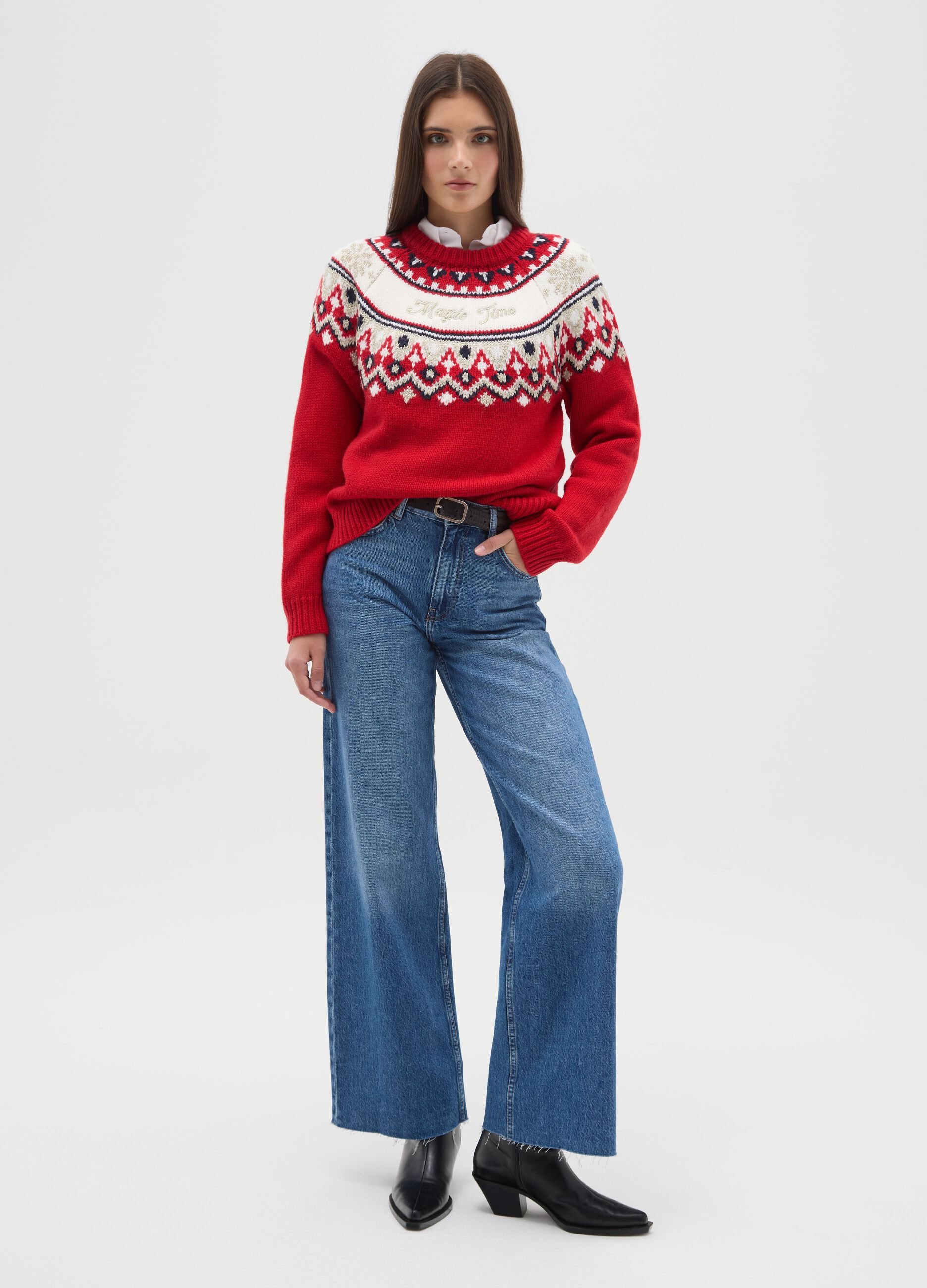 Multicolour regular fit pullover with Christmas motif