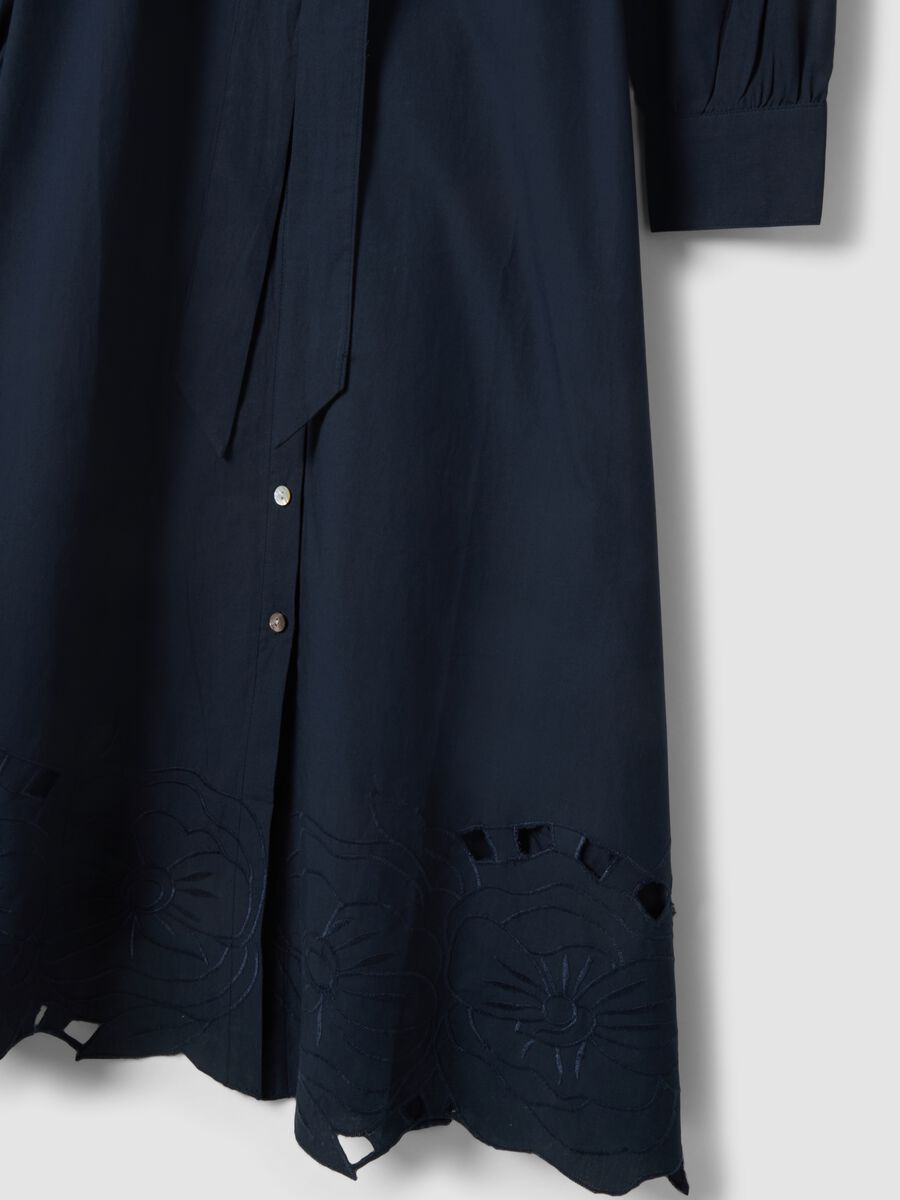 Abito lungo blu in puro cotone regular fit con ricami_5