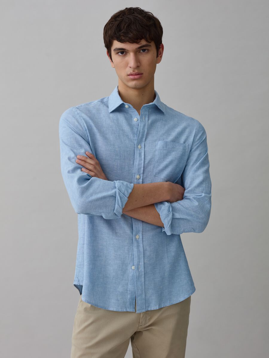 Shirt in chambray cotton and linen_1