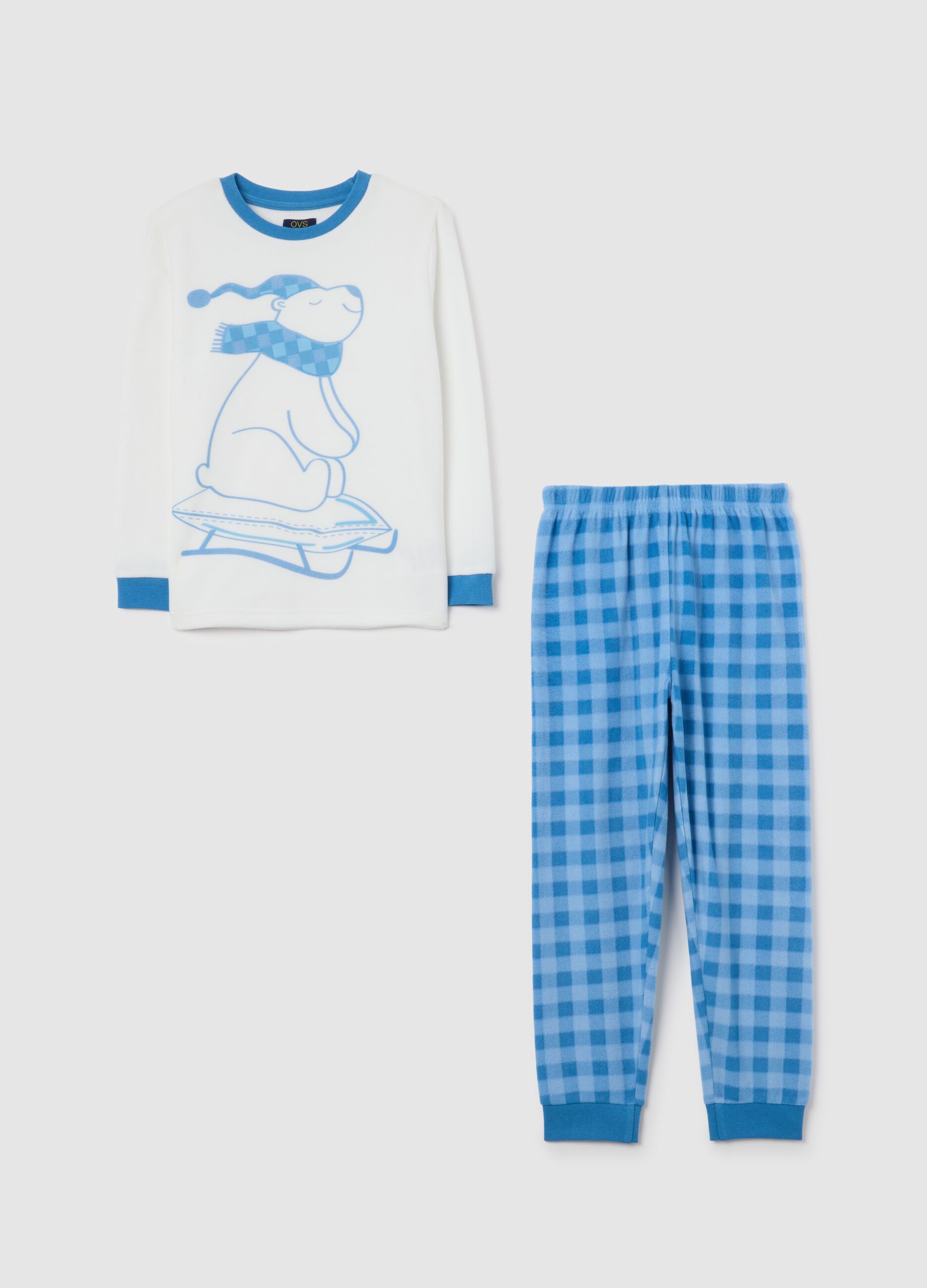 Blue and white fleece pyjamas