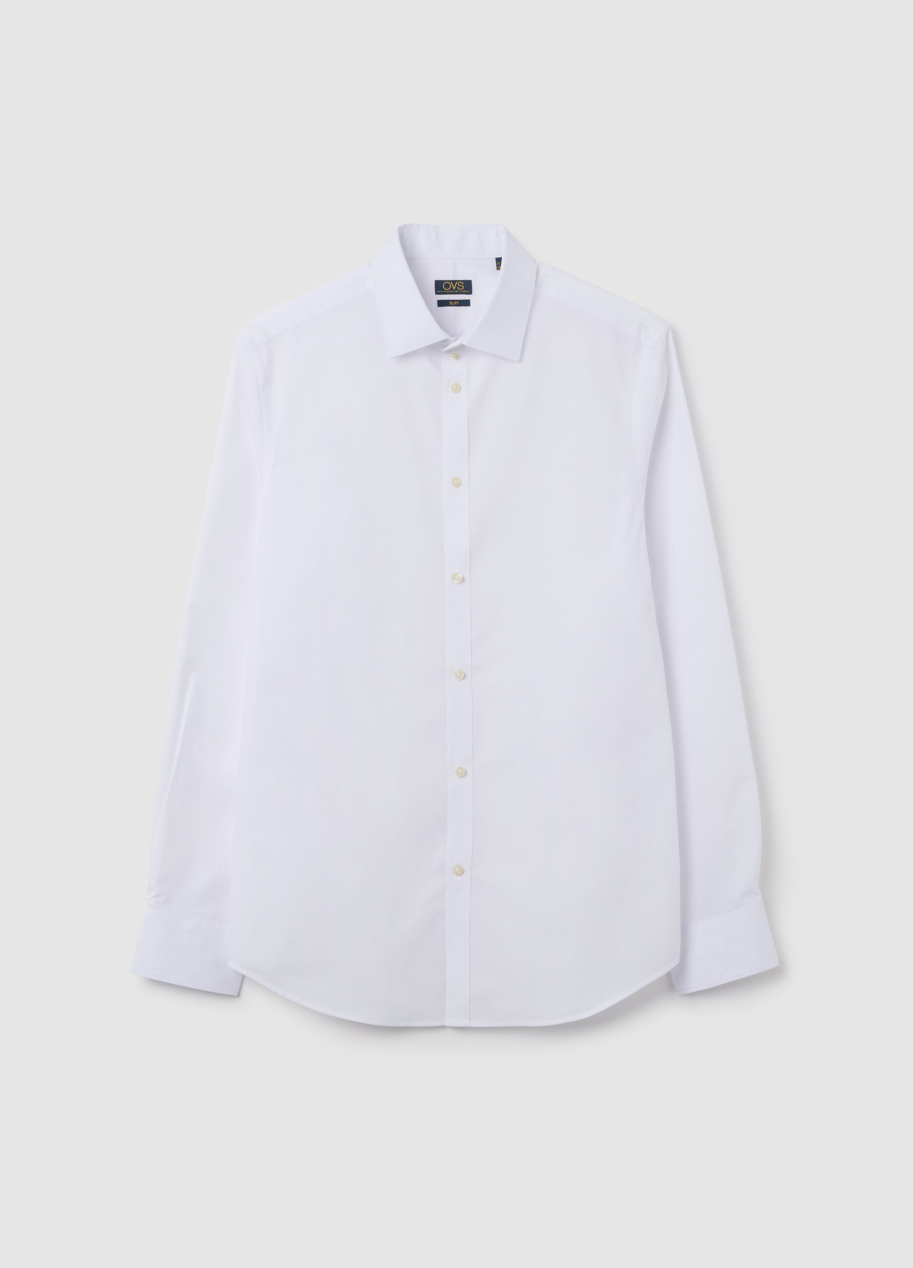 White cotton blend slim fit easy iron shirt