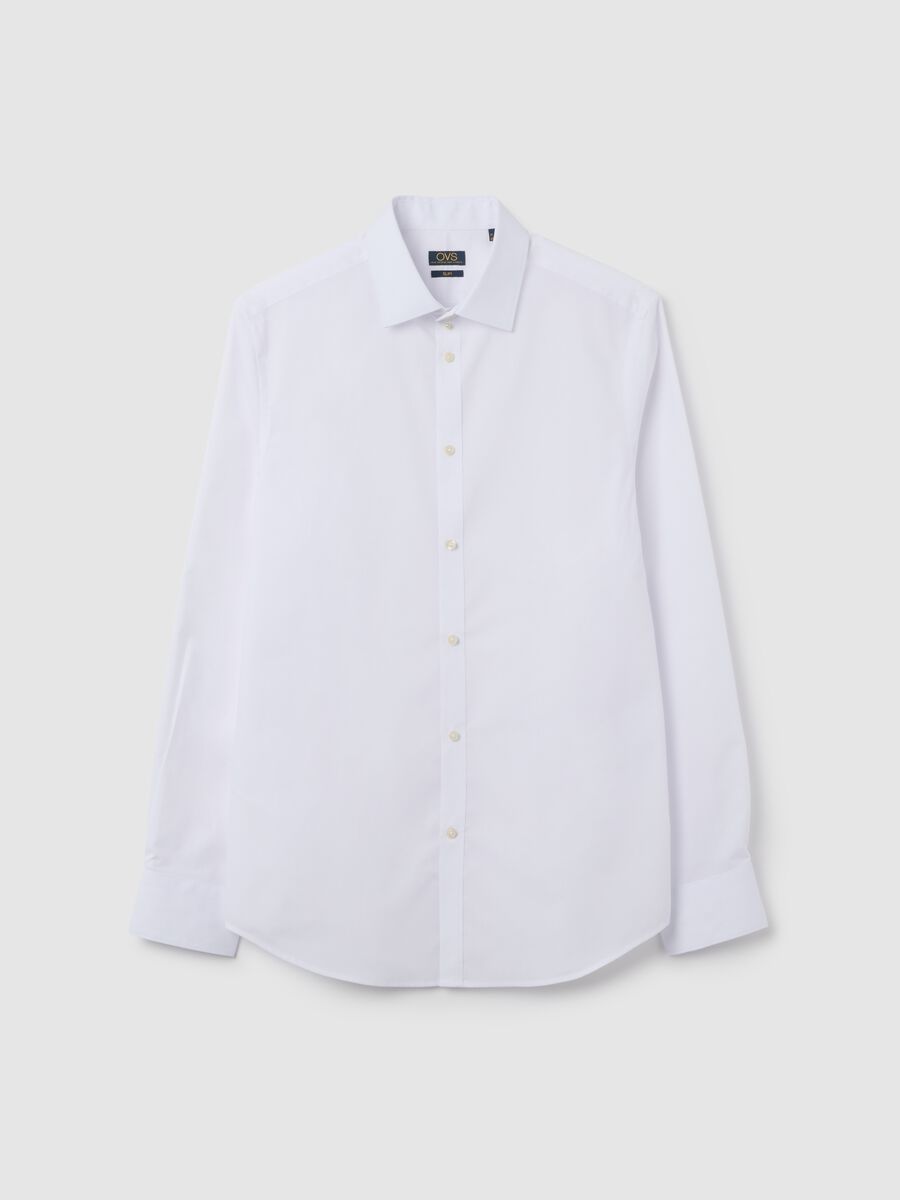 White cotton blend slim fit easy iron shirt_0