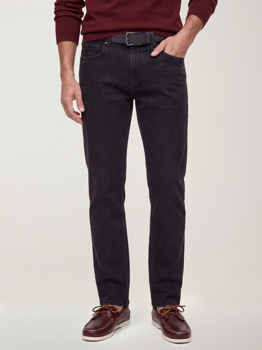 Jeans denim neri in cotone elasticizzato regular fit_1