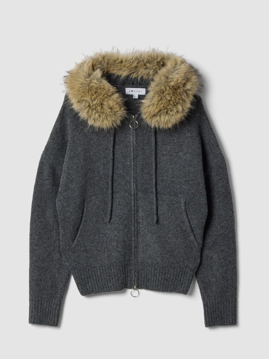 Grey stretch wool cardigan with contrasting collar_0