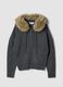 Cardigan grigio in lana elasticizzata con colletto a contrasto_0