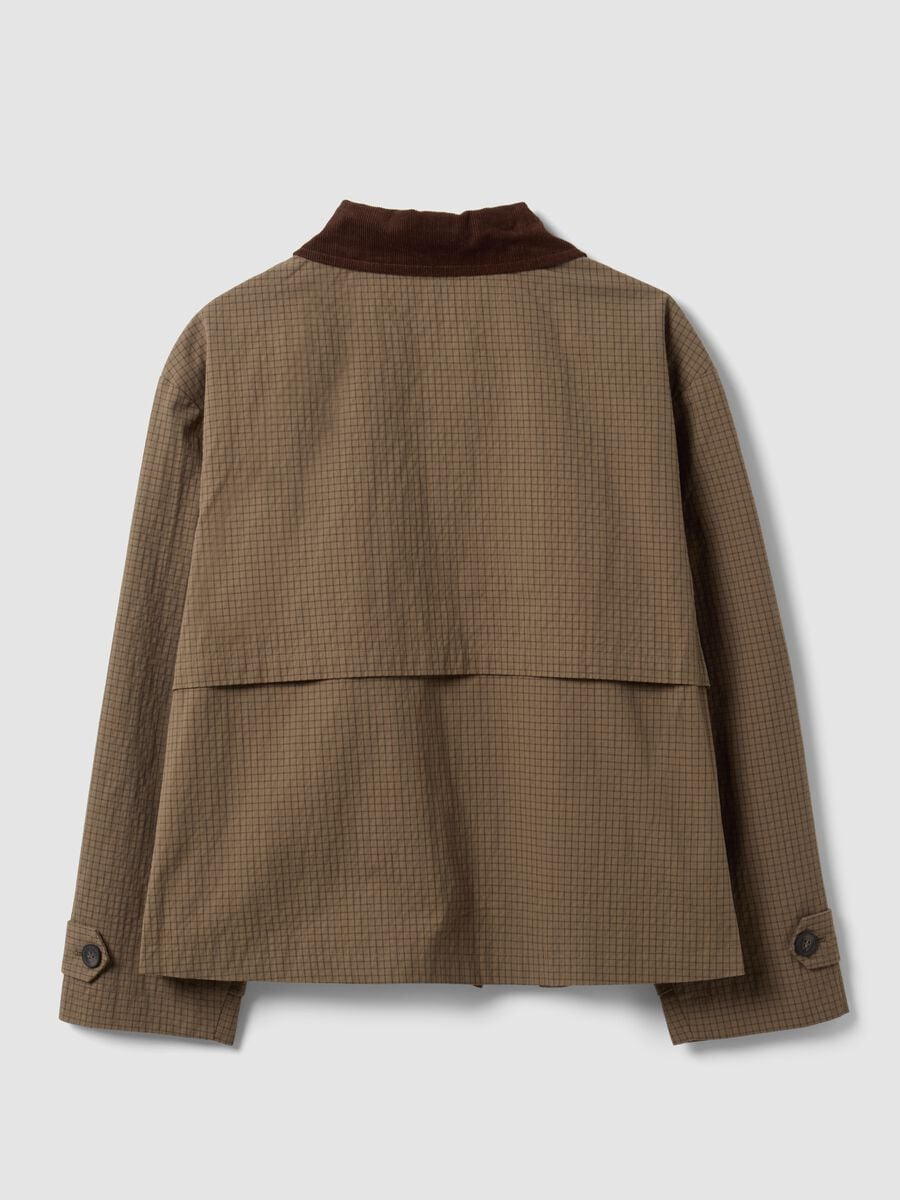 Giacca marrone in misto cotone con colletto a contrasto regular fit_5