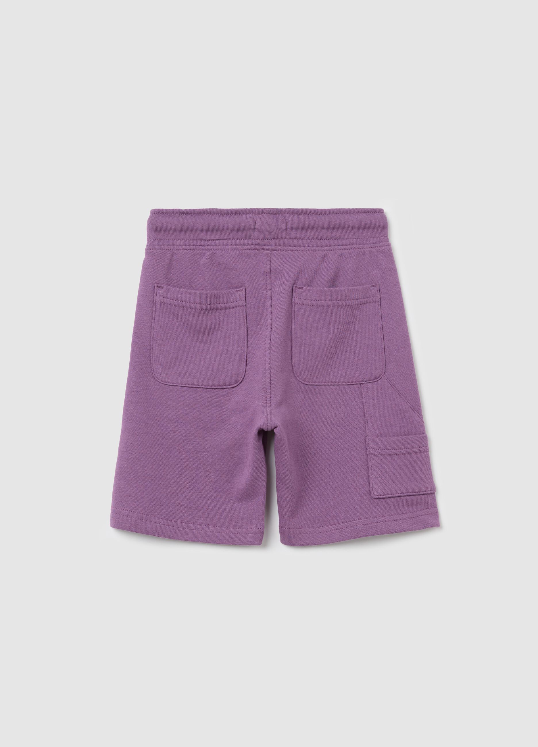 Purple worker Bermuda shorts in cotton with drawstring