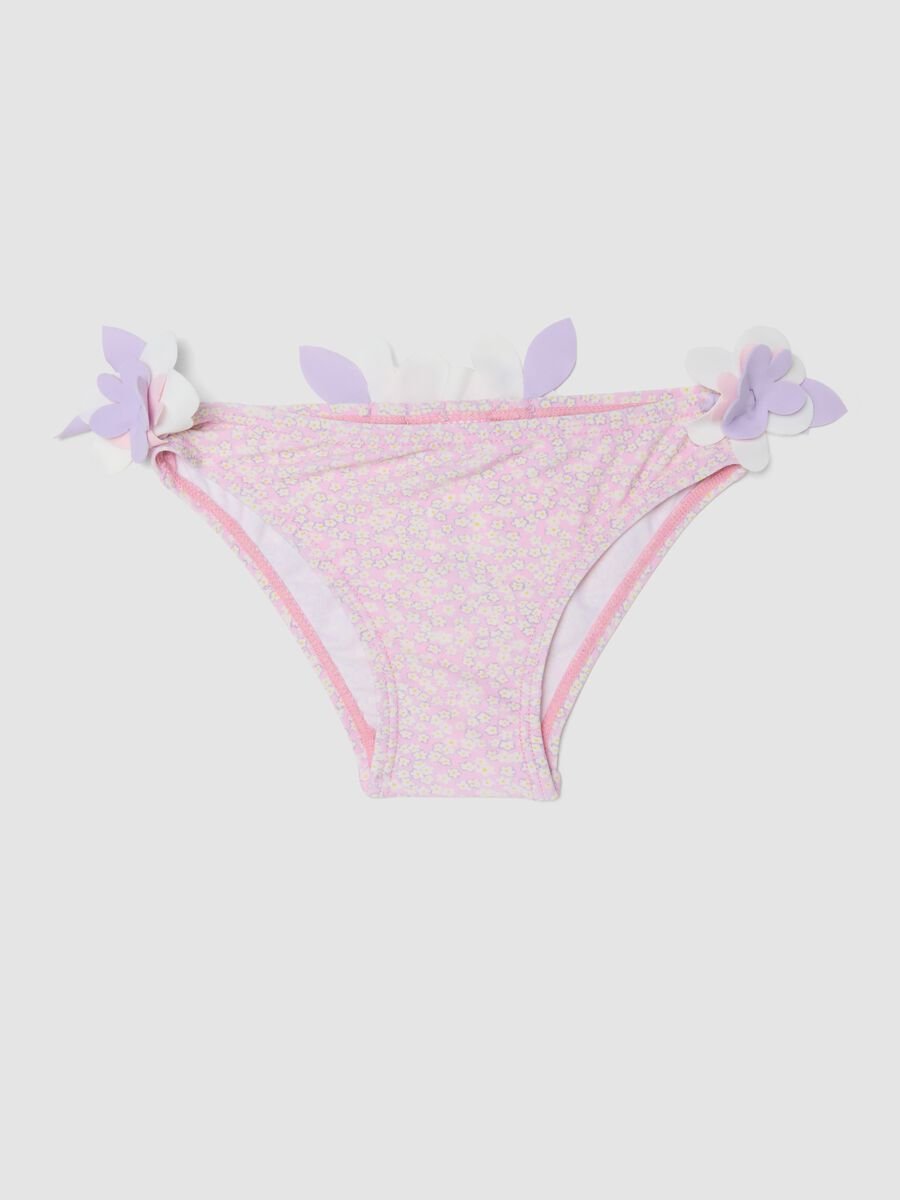 Pink stretch swim briefs with applied floral details_0