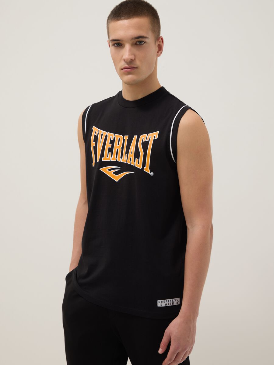 Black sleeveless pure cotton vest with Everlast logo_3