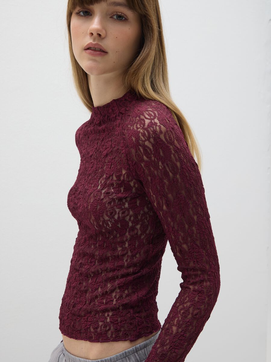 T-shirt rossa slim fit in pizzo_3