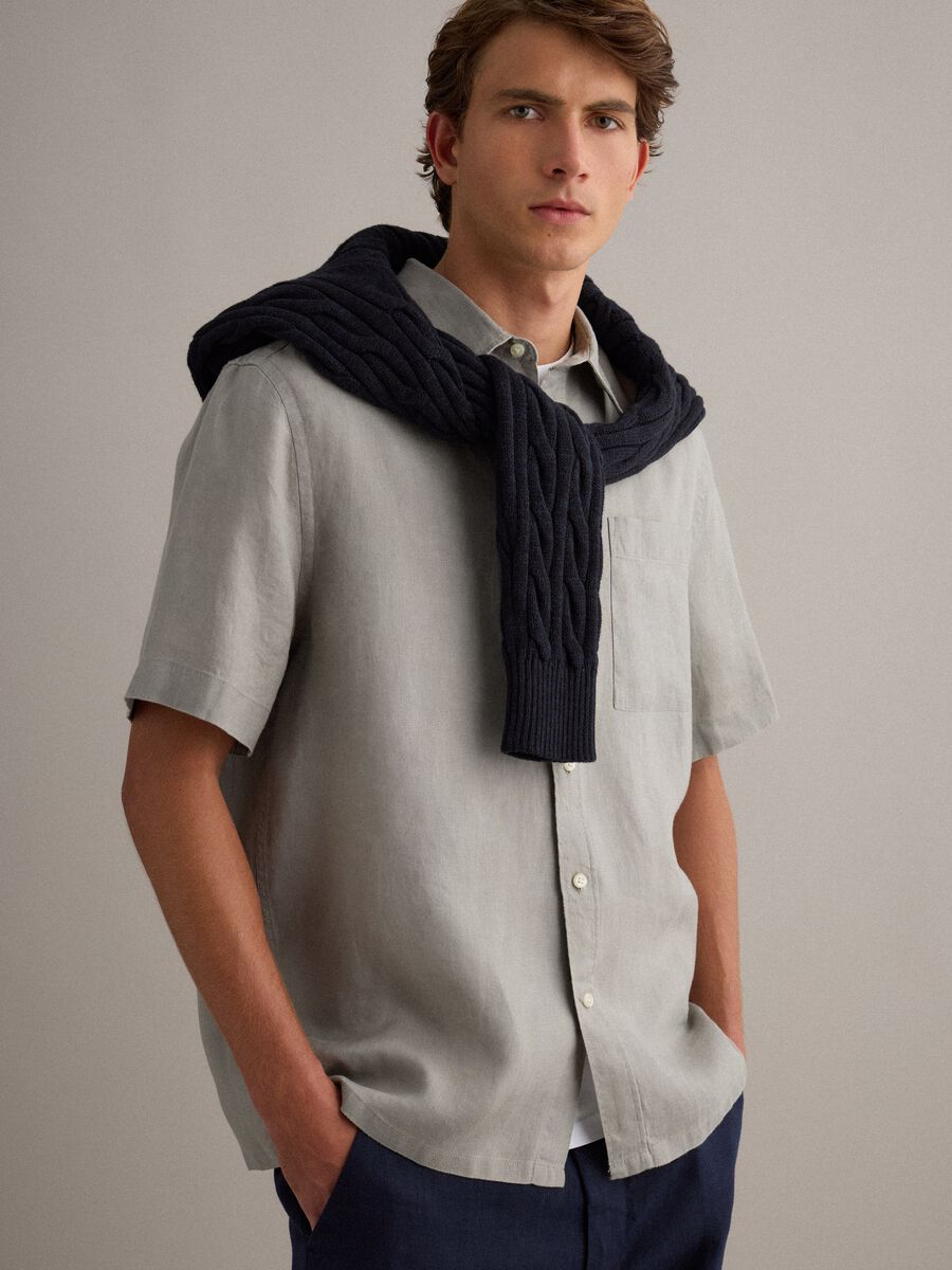 Camicia grigia in puro lino regular fit_0