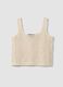 Beige cotton-blend regular-fit tank top with embroidery and mesh_0