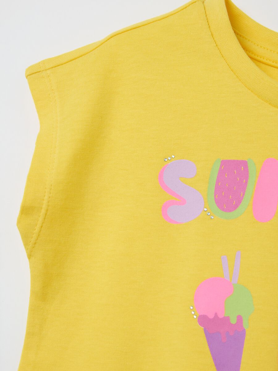 Yellow Cotton Regular Fit Girls' T-Shirt with Ice Creams_3