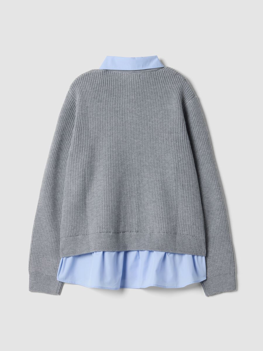 Cardigan grigio con colletto regular fit a coste effetto doppio strato_6