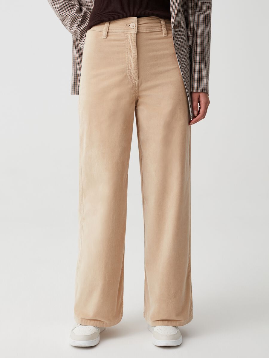 Pantaloni wide leg in velluto stretch_1