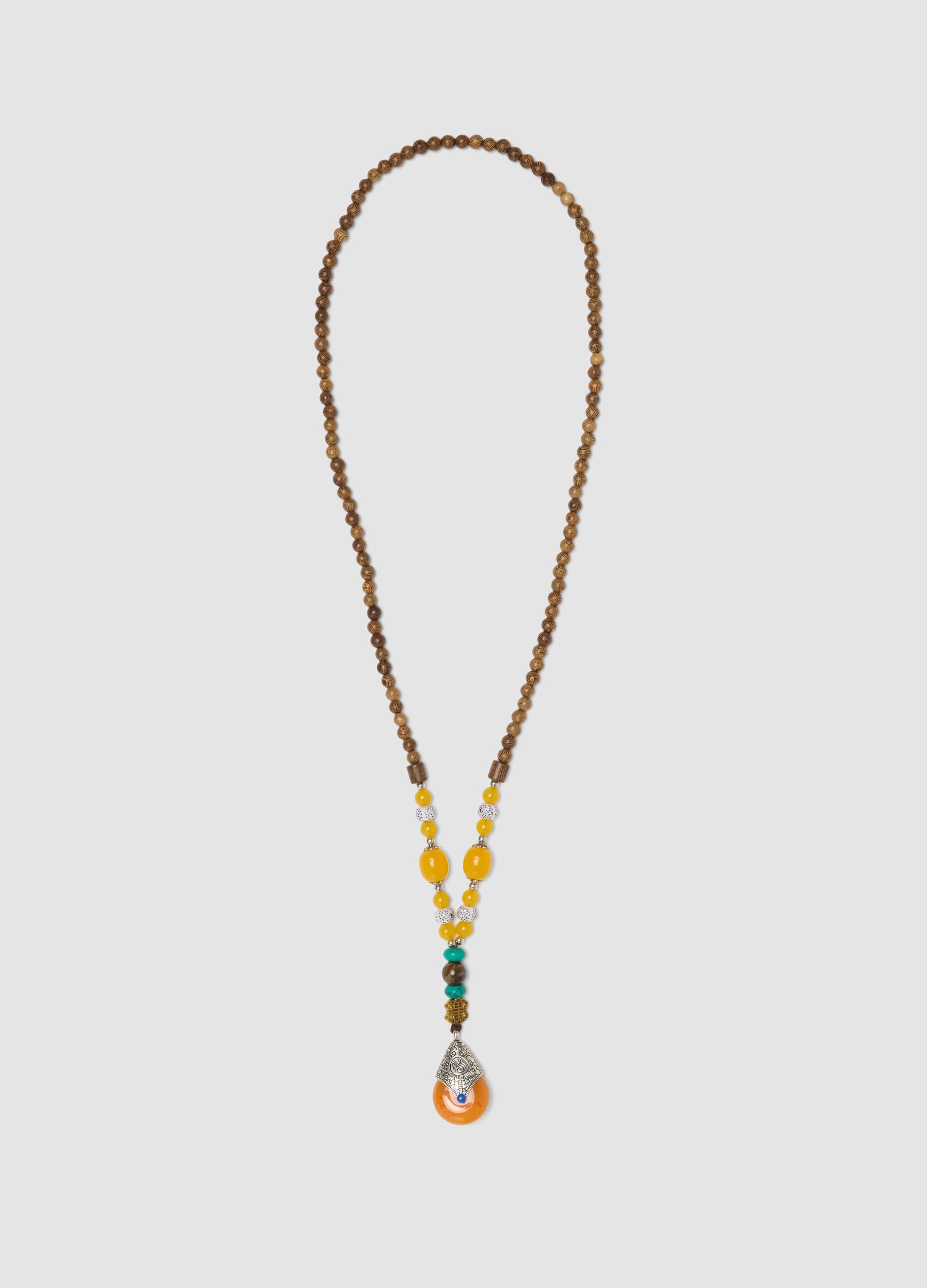 Collana marrone, gialla, arancione, grigio argento, azzurro turchese, bianco sporco e rossa