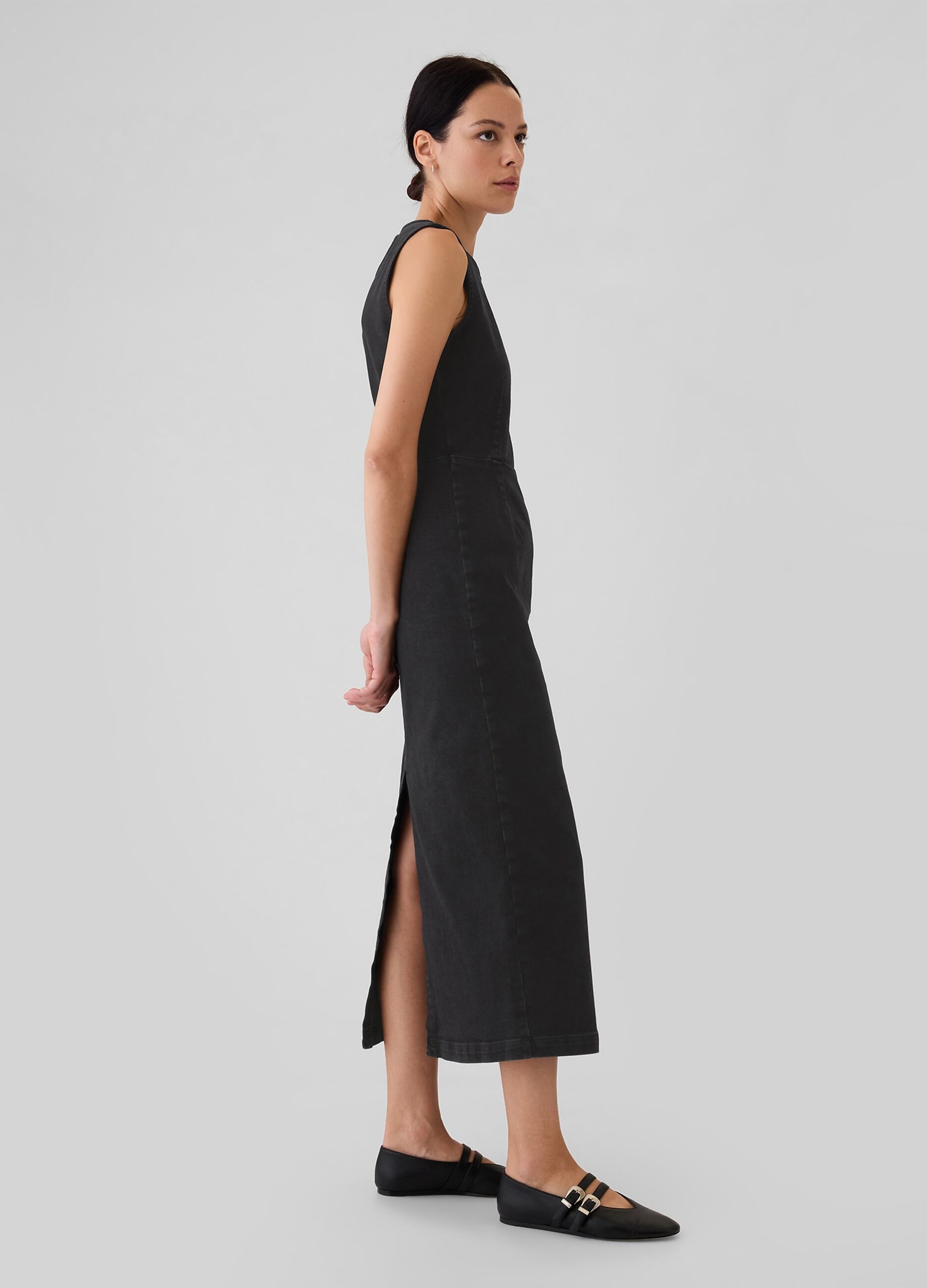 Vestito lungo smanicato in denim