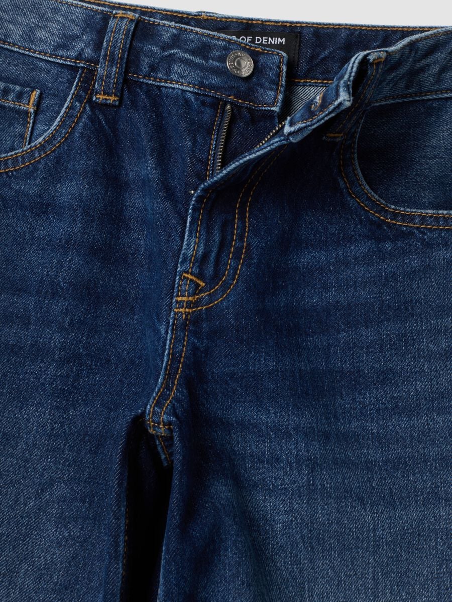 Blue pure cotton super wide-leg jeans_5