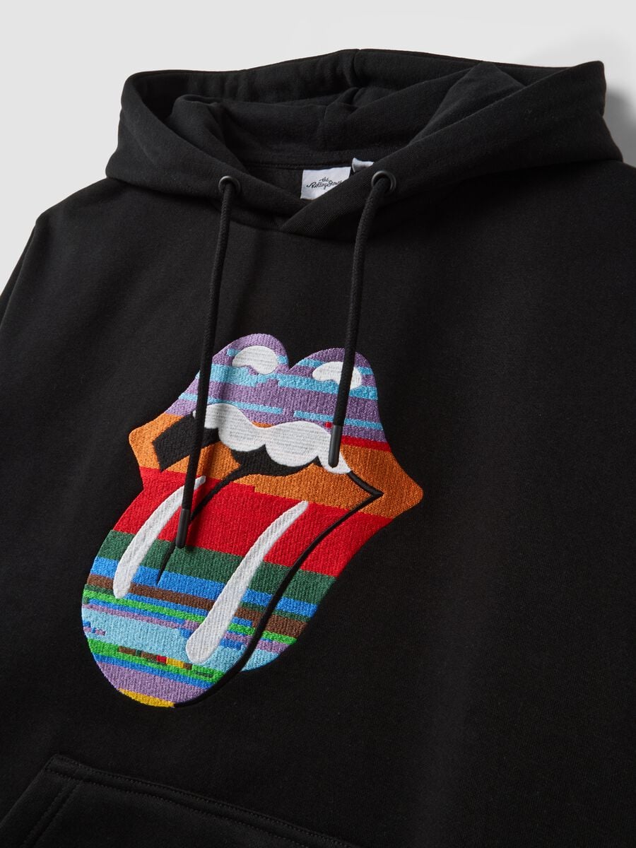 Black cotton-blend hoodie with Rolling Stones print_1