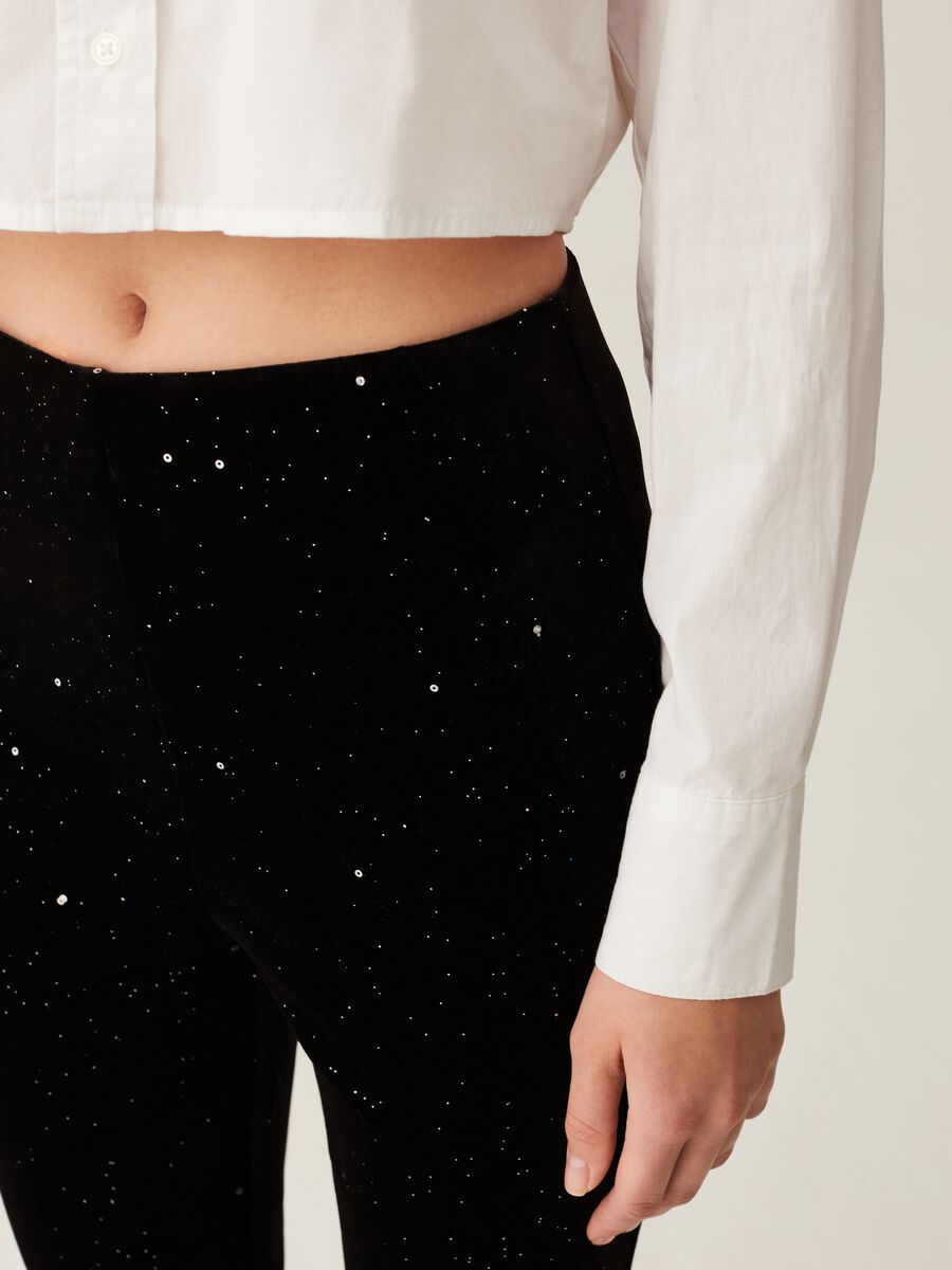 Pantaloni flare fit in velluto con paillettes_3